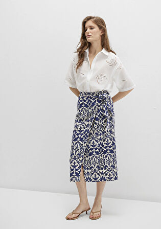 Bağlama Detaylı Baskılı Lacivert Etek 1310765-91089