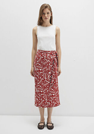 Bağlama Detaylı Baskılı Kırmızı Etek 1310765-91314