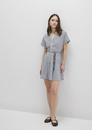 Çizgili Beli Bağcıklı Mini Elbise 1310763-91086