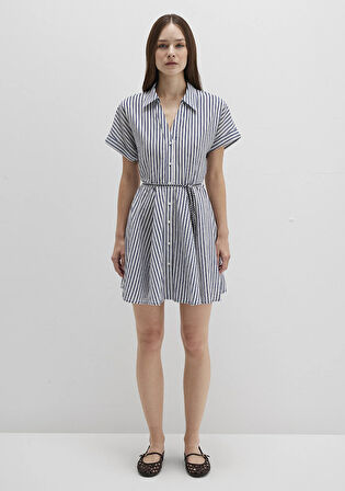 Çizgili Beli Bağcıklı Mini Elbise 1310763-91086