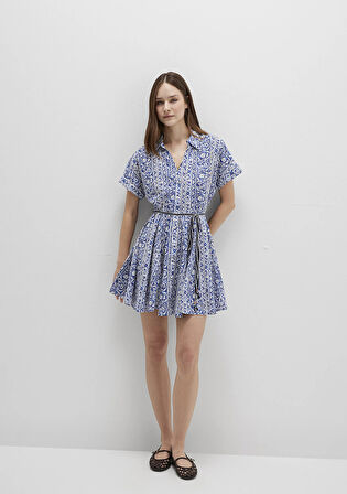 Baskılı Beli Bağcıklı Mini Elbise 1310763-91087