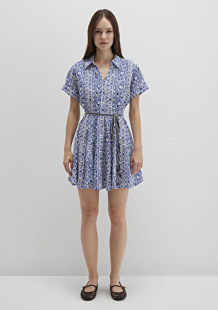 Baskılı Beli Bağcıklı Mini Elbise 1310763-91087