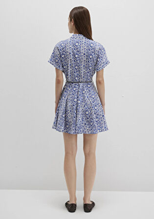 Baskılı Beli Bağcıklı Mini Elbise 1310763-91087