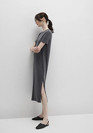 Tencel TM Modal Antrasit Midi Elbise 1310777-70095
