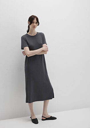 Tencel TM Modal Antrasit Midi Elbise 1310777-70095