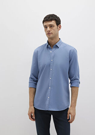 Tencel TM Liyosel Karışımlı Mavi Gömlek 0211805-83767