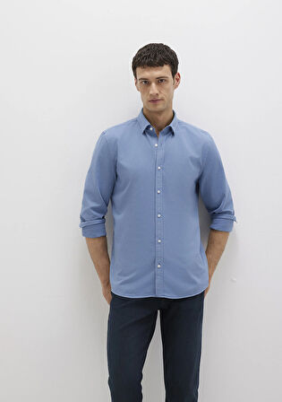 Tencel TM Liyosel Karışımlı Mavi Gömlek 0211805-83767