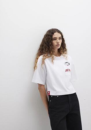 Snoopy Baskılı Beyaz Tişört 1613669-620