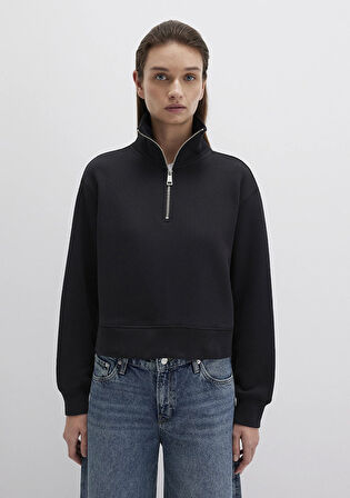Yarı Fermuarlı Siyah Sweatshirt 1S10391-900