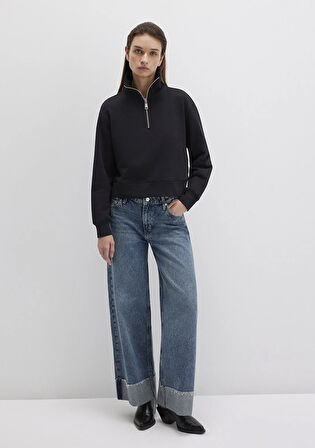 Yarı Fermuarlı Siyah Sweatshirt 1S10391-900