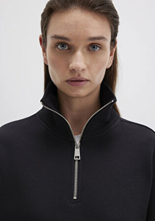 Yarı Fermuarlı Siyah Sweatshirt 1S10391-900