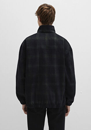 Yarı Fermuarlı Kareli Siyah Sweatshirt 0211777-91298