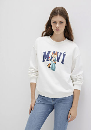 Mavi Kedi Logo Beyaz Sweatshirt 1S10460-70057
