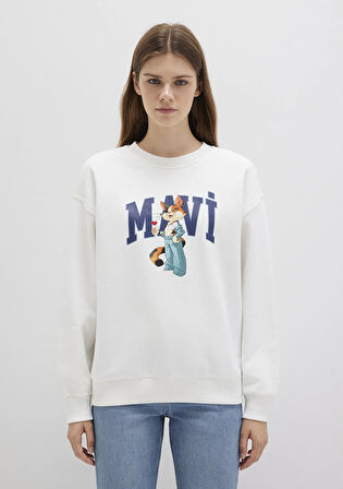 Mavi Kedi Logo Beyaz Sweatshirt 1S10460-70057