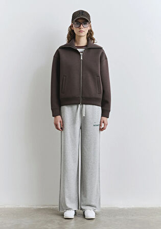 Sporty Lux Fermuarlı Kahverengi Sweatshirt 1S10295-70236
