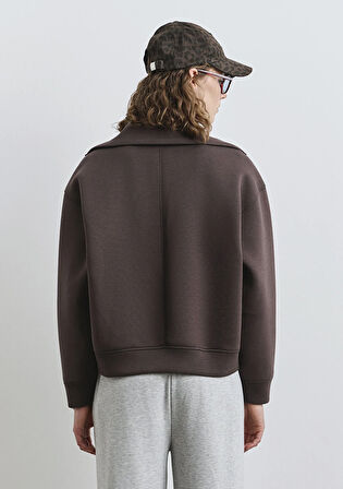 Sporty Lux Fermuarlı Kahverengi Sweatshirt 1S10295-70236
