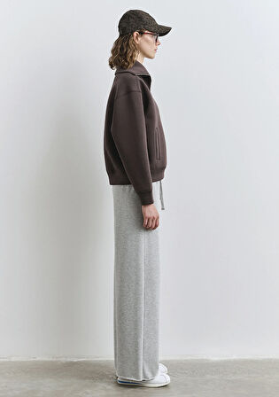 Sporty Lux Fermuarlı Kahverengi Sweatshirt 1S10295-70236