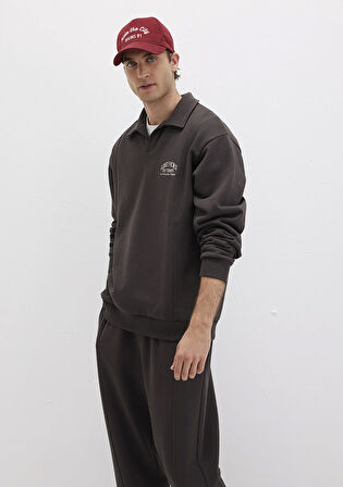 Polo Yaka Kahverengi Sweatshirt 0S10479-70219