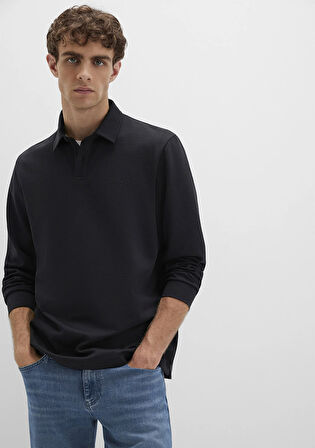 Düğme Detaylı Siyah Tişört 0613043-900