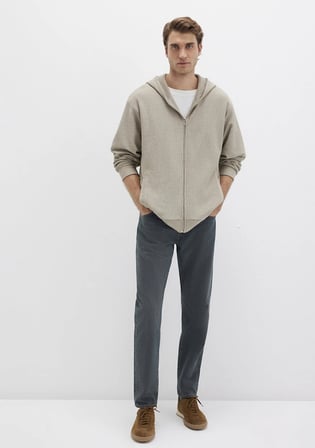 Kapüşonlu Fermuarlı Bej Sweatshirt 0S10520-70154