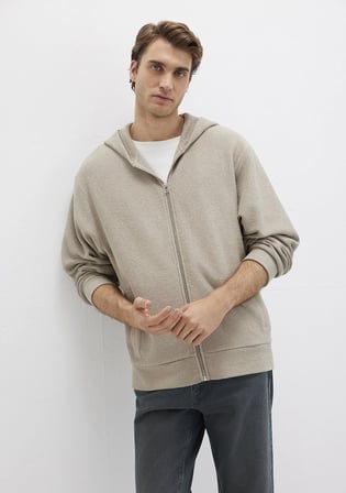 Kapüşonlu Fermuarlı Bej Sweatshirt 0S10520-70154