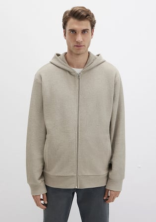 Kapüşonlu Fermuarlı Bej Sweatshirt 0S10520-70154
