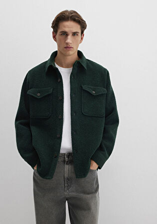 Yün Karışımlı Yeşil Gömlek 0211780-71929