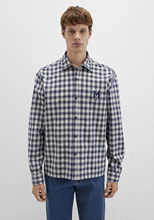 M Logo Baskılı Kareli Mavi Gömlek 0211782-91299