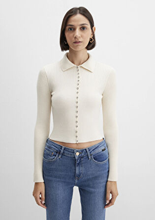 Düğmeli Ekru Triko Polo 1710787-80194