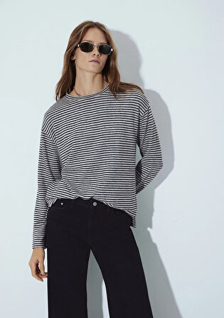 Bisiklet Yaka Çizgili T-Shirt 1613600-85407