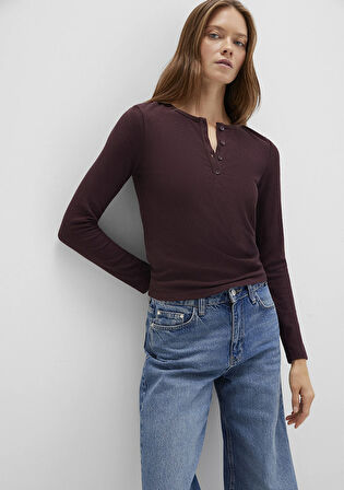 Uzun Kollu Kahverengi Basic Tişört 1613621-70223