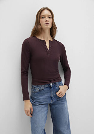 Uzun Kollu Kahverengi Basic Tişört 1613621-70223