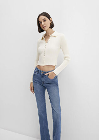 Düğmeli Ekru Triko Polo 1710787-80194