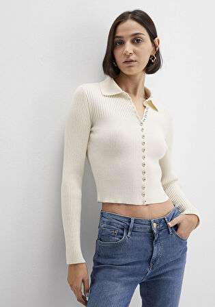 Düğmeli Ekru Triko Polo 1710787-80194