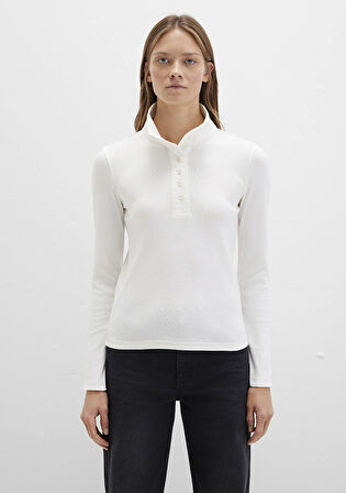 Düğme Detaylı Dik Yaka Ekru Tişört 1613614-70057