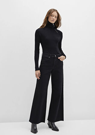 Fermuar Detaylı Dik Yaka Siyah Kazak 1710790-900