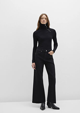 Fermuar Detaylı Dik Yaka Siyah Kazak 1710790-900