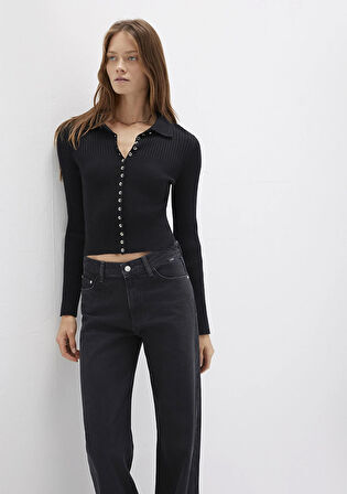 Düğmeli Siyah Triko Polo 1710787-900