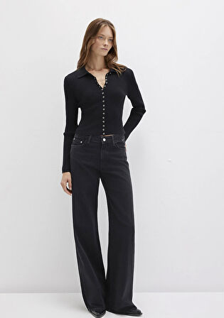 Düğmeli Siyah Triko Polo 1710787-900