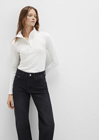 Düğme Detaylı Dik Yaka Ekru Tişört 1613614-70057