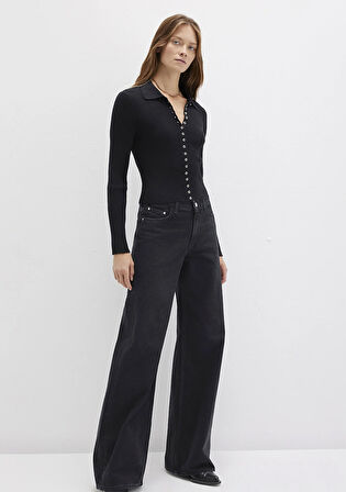 Düğmeli Siyah Triko Polo 1710787-900