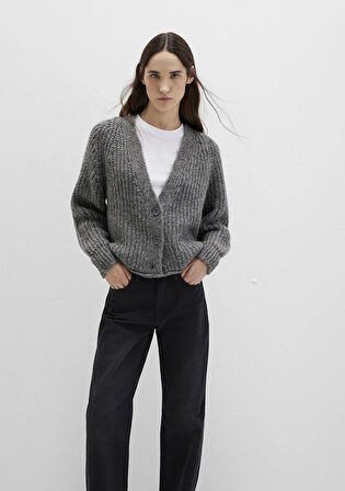 Düğme Detaylı Gri Hırka 1710386-80024