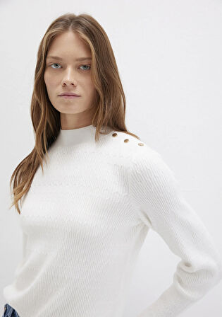 Omuz Detaylı Ekru Kazak 1710798-70057