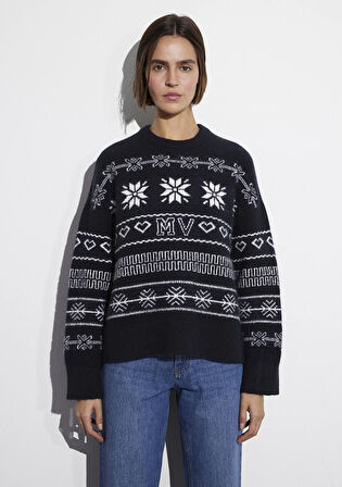 Yılbaşı Temalı Lacivert Kazak 1710804-84371