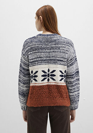 Kar Tanesi Detaylı Blok Renkli Kazak 1710803-89101