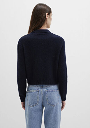 Yün Karışımlı Polo Yaka Lacivert Hırka 1710825-84371