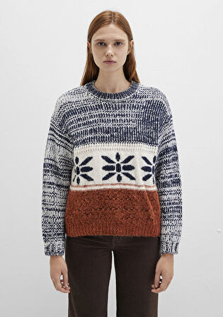 Kar Tanesi Detaylı Blok Renkli Kazak 1710803-89101