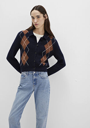 Yün Karışımlı Polo Yaka Lacivert Hırka 1710825-84371