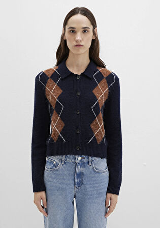 Yün Karışımlı Polo Yaka Lacivert Hırka 1710825-84371