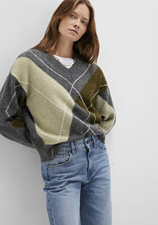 Baklava Desenli Gri Kazak 1710826-87829